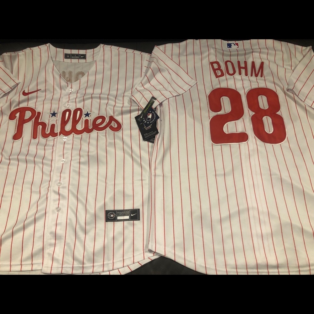 Nike PHILADELPHIA PHILLIES ALEC BOHM Men's White JERSEY Sz M,L,XL,2X New w tags